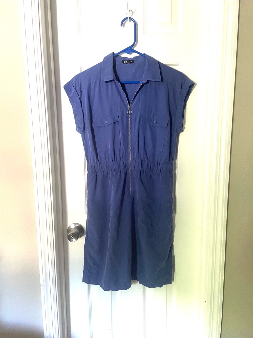 Express Blue Zip-Front Midi Shirt Dress